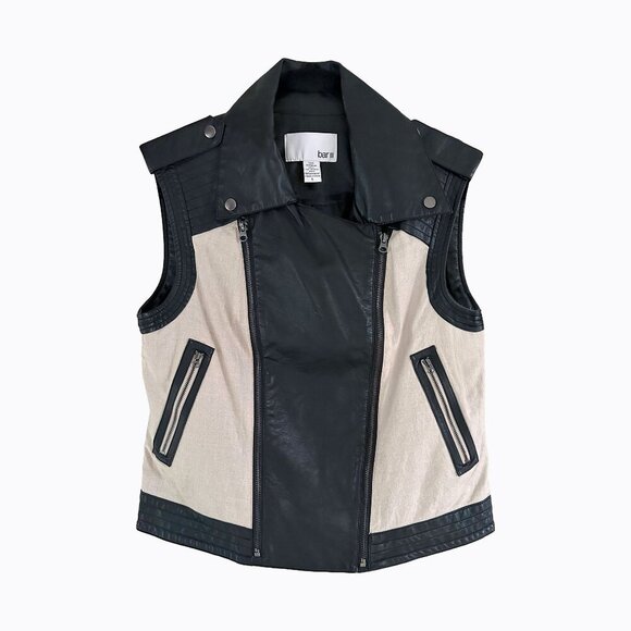 Bar lll Linen Leather Moto Vest Sz L Asymmetric Zip BxW Y2K Punk Bikercore Goth - Picture 6 of 6